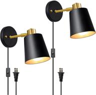 🕰️ vintage swing arm wall sconces set of 2 - industrial black metal wall mounted lamps with on/off switch - perfect bedroom reading lights - e26 base logo