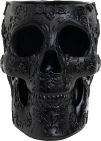 img 2 attached to 🎃 Strikingly Spooky Skull Makeup Brush and Pen Holder - Extra Large Halloween Edition by The Wine Savant (Black)