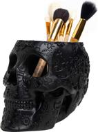 🎃 strikingly spooky skull makeup brush and pen holder - extra large halloween edition by the wine savant (black) logo