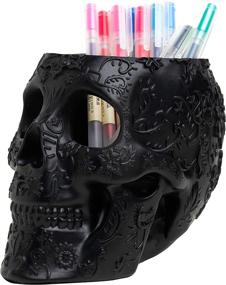 img 3 attached to 🎃 Strikingly Spooky Skull Makeup Brush and Pen Holder - Extra Large Halloween Edition by The Wine Savant (Black)