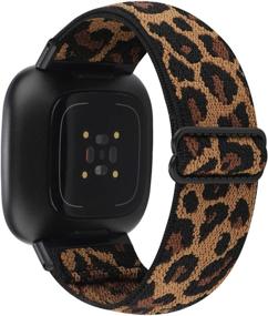 img 4 attached to 🐆 Обновите свой Fitbit Versa 3/Sense с помощью нашего регулируемого эластичного ремешка для часов - коричневый леопардовый нейлоновый ремешок для женщин и мужчин.