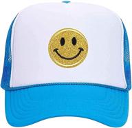 😎 eye-catching lin su smiley face sequins trucker hat for unisex style! logo