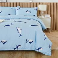 🦈 nautical sharks reversible cotton bedding set for kids - queen/full size, blue, boy/girl bedroom décor - includes duvet cover set (3-piece, no comforter included) logo