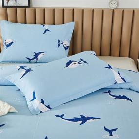 img 2 attached to 🦈 Nautical Sharks Reversible Cotton Bedding Set for Kids - Queen/Full Size, Blue, Boy/Girl Bedroom Décor - Includes Duvet Cover Set (3-Piece, No Comforter Included)