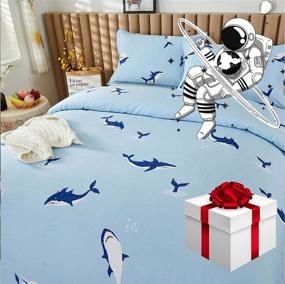 img 3 attached to 🦈 Nautical Sharks Reversible Cotton Bedding Set for Kids - Queen/Full Size, Blue, Boy/Girl Bedroom Décor - Includes Duvet Cover Set (3-Piece, No Comforter Included)