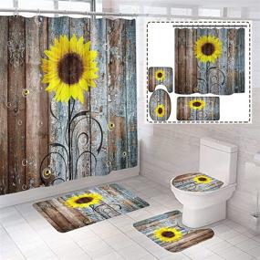 img 4 attached to BIUSTAR Rustic Sunflower Shower Curtains Sets: Complete Bathroom Collection with Non-Slip Rugs, Toilet Lid Cover, and Bath Mat