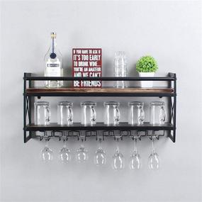 img 3 attached to 🍷 Stylish and Functional Womio Industrial 2-Tier 30in Wall Mounted Wine Racks with 7 Glass Holder: Perfect Stemware Organizer for Wine Glasses, Mugs, and Home Decor – Metal and Wood Stemware Glass Rack in Retro Black