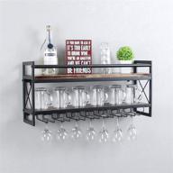 🍷 stylish and functional womio industrial 2-tier 30in wall mounted wine racks with 7 glass holder: perfect stemware organizer for wine glasses, mugs, and home decor – metal and wood stemware glass rack in retro black логотип