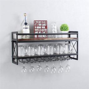 img 4 attached to 🍷 Stylish and Functional Womio Industrial 2-Tier 30in Wall Mounted Wine Racks with 7 Glass Holder: Perfect Stemware Organizer for Wine Glasses, Mugs, and Home Decor – Metal and Wood Stemware Glass Rack in Retro Black