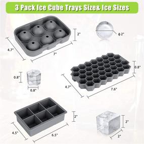 img 3 attached to 🧊 AiBast Ice Cube Tray Bundle: 3 Pack Silicone Round & Square Honeycomb Trays with Lid - Funnel Included, Grey Reusable Whiskey Ice Ball Mold