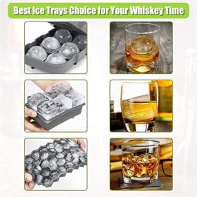 img 2 attached to 🧊 AiBast Ice Cube Tray Bundle: 3 Pack Silicone Round & Square Honeycomb Trays with Lid - Funnel Included, Grey Reusable Whiskey Ice Ball Mold