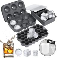 🧊 aibast ice cube tray bundle: 3 pack silicone round & square honeycomb trays with lid - funnel included, grey reusable whiskey ice ball mold logo