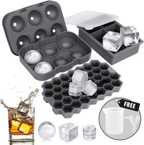 img 4 attached to 🧊 AiBast Ice Cube Tray Bundle: 3 Pack Silicone Round & Square Honeycomb Trays with Lid - Funnel Included, Grey Reusable Whiskey Ice Ball Mold