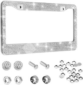 img 4 attached to Carfond Clear Crystal Bling License Plates: Handcrafted 7 Row, 1000+ pcs, 14 Facets SS20 Premium Glass Crystal Diamond Stainless Steel License Plate Frame with Matching Caps and Screws