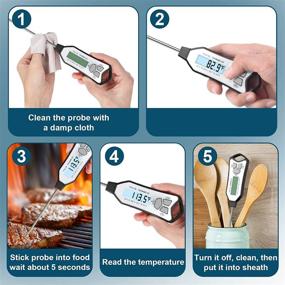 img 1 attached to Black Digital Meat Thermometer - Instant Read Kitchen Thermometer with Long Probe and Hanging Hole for Food