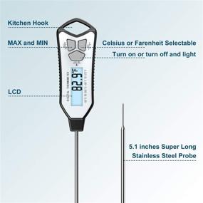 img 3 attached to Black Digital Meat Thermometer - Instant Read Kitchen Thermometer with Long Probe and Hanging Hole for Food