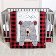 🖤 red and black buffalo plaid 3 piece baby boy crib bedding set by peak a bear logo