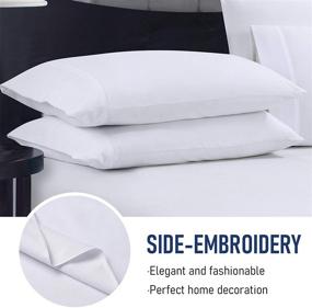 img 3 attached to 🛏️ KI&KA HOME 4 Pack Embroidered Pillowcases, Wrinkle Resistant 1500TC Stitch Queen Size Pillowcase Set, 120GSM, Standard Closure, 20x30 inches, White