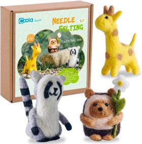img 4 attached to 🐑 Beginner Needle Felting Kit - Wool for Cute Animal Felting: Instructional Arts and Crafts Project for Easy, Fun Family Time. Includes 3-in-1 Giraffe, Raccoon, and Hedgehog. Ideal Needle Felting Starter Set