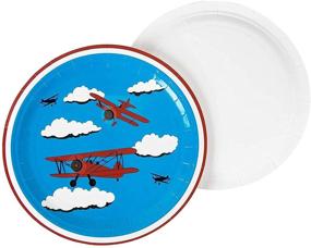 img 1 attached to 🛩️ Blue 9 Inch Paper Plates for Airplane Themed Birthday Party Supplies - Pack of 80
