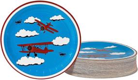 img 4 attached to 🛩️ Blue 9 Inch Paper Plates for Airplane Themed Birthday Party Supplies - Pack of 80