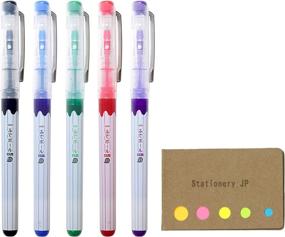 img 4 attached to Ohto Fude Ball Color Rollerball Pen 1.5mm 5-Pack: 🖊️ Vibrant Ink in 5 Colors with Sticky Notes Value Set