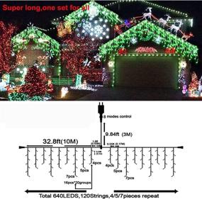 img 2 attached to 🎄 66ft Outdoor Christmas Lights Decorations, 640 LED 8 Modes Curtain Fairy Lights with 120 Drops, Plug in Waterproof Timer Memory Function for Christmas Holiday Wedding Party Decorations (Green)