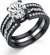 mabella cz black wedding band engagement ring sets - stainless steel round cut cubic zirconia rings for women logo