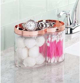 img 2 attached to 🌹 mDesign Stackable Plastic Countertop Canister Jar with Storage Lid - Double Compartment Organizer for Cotton Balls, Swabs, Makeup Blenders, Bath Salts - Clear/Rose Gold