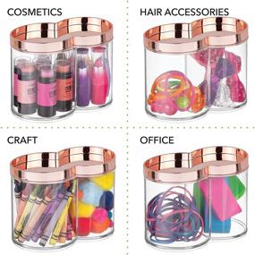 img 1 attached to 🌹 mDesign Stackable Plastic Countertop Canister Jar with Storage Lid - Double Compartment Organizer for Cotton Balls, Swabs, Makeup Blenders, Bath Salts - Clear/Rose Gold