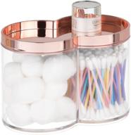 🌹 mdesign stackable plastic countertop canister jar with storage lid - double compartment organizer for cotton balls, swabs, makeup blenders, bath salts - clear/rose gold logo