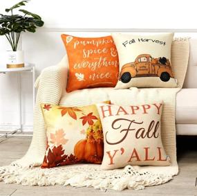 img 3 attached to 🍂 Autumn Harvest Pillow Covers: Set of 4 Fall Decor, Pumpkin Theme, 18x18 Inch, Farmhouse Style for Sofa Couch, Home Decoration - Thanksgiving Statement"