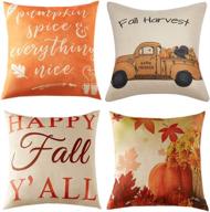 🍂 autumn harvest pillow covers: set of 4 fall decor, pumpkin theme, 18x18 inch, farmhouse style for sofa couch, home decoration - thanksgiving statement" logo