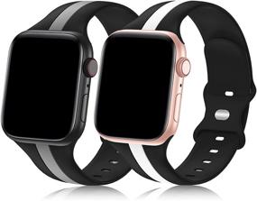 img 4 attached to 👜Bagoplus 2 Пакета Дизайнерской Спортивной Браслетки - Совместимые с Apple Watch Band 38мм 40мм 41мм 42мм 44мм 45мм - iWatch Ремешки для Женщин и Мужчин - Мягкий Силиконовый Спортивный Ремешок - Apple Watch Series 7 6 5 4 3 SE 2 1