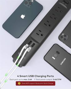 img 2 attached to 🔌 TROND Surge Protector Power Strip with USB, Flat Plug, Wall Mountable - Ideal for Home Office, Desk, Bedside - 4 USB Charging Ports, 4 AC Outlets - 1440 J Surge Protection - 3ft Extension Cord (Black)