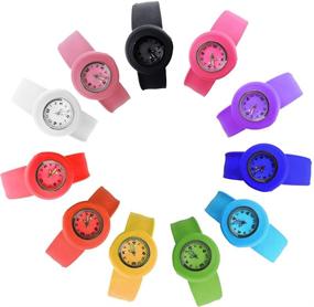 img 4 attached to HSW Slap-On Silicone Quartz Number Fashion Watch for Kids Boys Girls Women Men Unisex Wristband - Snap Kids Watches for Sports