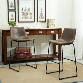 img 3 attached to 🪑 Lotusville Brown PU Leather Barstools by Roundhill Furniture