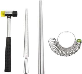 img 4 attached to 📏 PandaHall Elite Jewelry Sizing Set: 4 Metal Ring Mandrels, Finger Sizing Stick, 27 Circle Models, Rubber Hammer