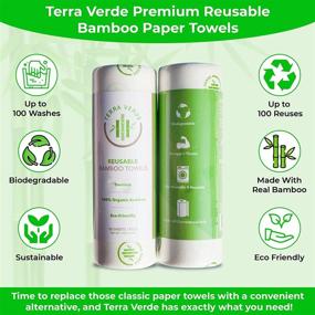 img 3 attached to Premium Reusable Bamboo Paper Towels by Terra Verde - 1 Roll of Eco-Friendly Kitchen Towels with 20 Sheets - Organic Biodegradable Cleaning Cloths - Washable & Durable - Ideal for Travel, Car, & Home Use