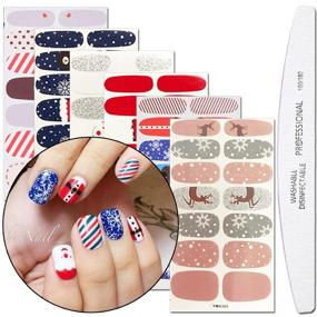 img 4 attached to 🎄 WOKOTO Winter Nail Wraps Decals with 6 Sheets Adhesive Nail Art Polish Sticker Strips and 1Pcs File - Manicure Kits for Christmas