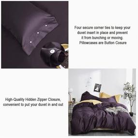 img 1 attached to 🛏️ EAVD Solid Dark Purple Queen Duvet Cover - Soft 100% Long Staple Cotton Bedding Set with 2 Button Pillowcases - Luxury Modern Style Comforter Set with Zipper Closure (NO Comforter)