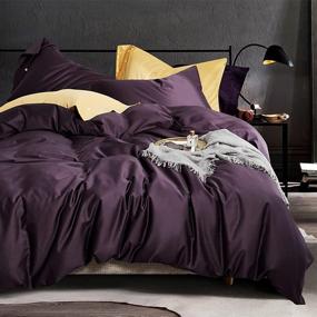 img 4 attached to 🛏️ EAVD Темно-фиолетовое одеяло Queen из длинноволокнистого хлопка - мягкий комплект постельного белья на 100% хлопке с 2 наволочками на пуговицах - роскошный современный комплект одеял с молнией (без одеяла)