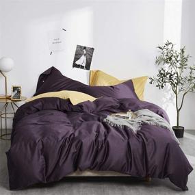 img 2 attached to 🛏️ EAVD Solid Dark Purple Queen Duvet Cover - Soft 100% Long Staple Cotton Bedding Set with 2 Button Pillowcases - Luxury Modern Style Comforter Set with Zipper Closure (NO Comforter)
