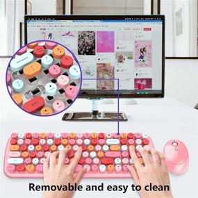 img 3 attached to Vibrant 2.4GHz Bluetooth Keyboard Mouse Combo: Colorful Retro Typewriter Round Keys, Cute Design for PC Laptop Tablet MAC