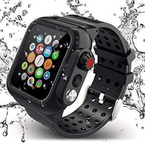 img 1 attached to Advanced APOBICO Waterproof Apple Watch Band 44mm Series 5/4 with Protective Case, Silicone Band, and Scratch-Resistant Screen Protector - All-in-One 360° Protection for iWatch 44mm