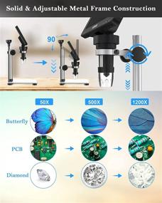 img 2 attached to 🔬 7-inch Digital Microscope 1200X with 1080P Video, 12MP Camera Electronic Video Microscope with LCD Screen, 32GB SD Card for Adults Soldering, Coins, Metal Stand, Windows/Mac Support (2 LED Lights)