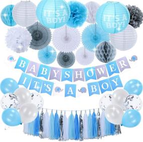 img 3 attached to 👶 Adorable Blue and Grey Baby Shower Decorations for Boys: It's A Boy Banner, Party Supplies Kit, Balloons, Pom Poms, and More!