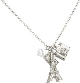 img 4 attached to 🗼 LUX ACCESSORIES Eiffel Tower Paris Pave Camera Tourist Faux Pearl Charm Necklace - A Captivating Jewelry Piece Inspired by Paris"