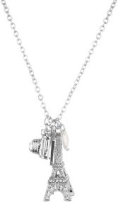 img 2 attached to 🗼 LUX ACCESSORIES Eiffel Tower Paris Pave Camera Tourist Faux Pearl Charm Necklace - A Captivating Jewelry Piece Inspired by Paris"