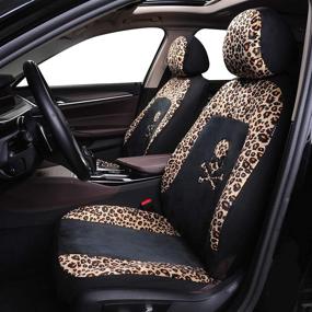 img 3 attached to Чехлы для автомобильных сидений с принтом черепа гепарда: стильные и милые чехлы для передних сидений для женщин - универсальная посадка для автомобилей, грузовиков, внедорожников и фургонов